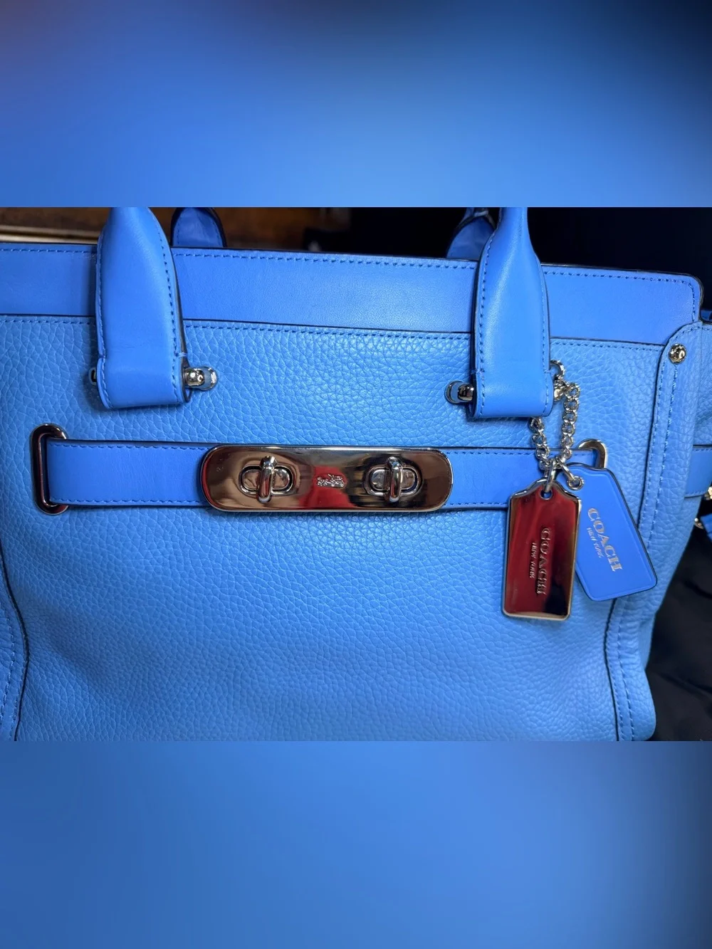 25. NEW Coach Lapis Blue Pebbled Leather Mini Satchel with Silver Hardware